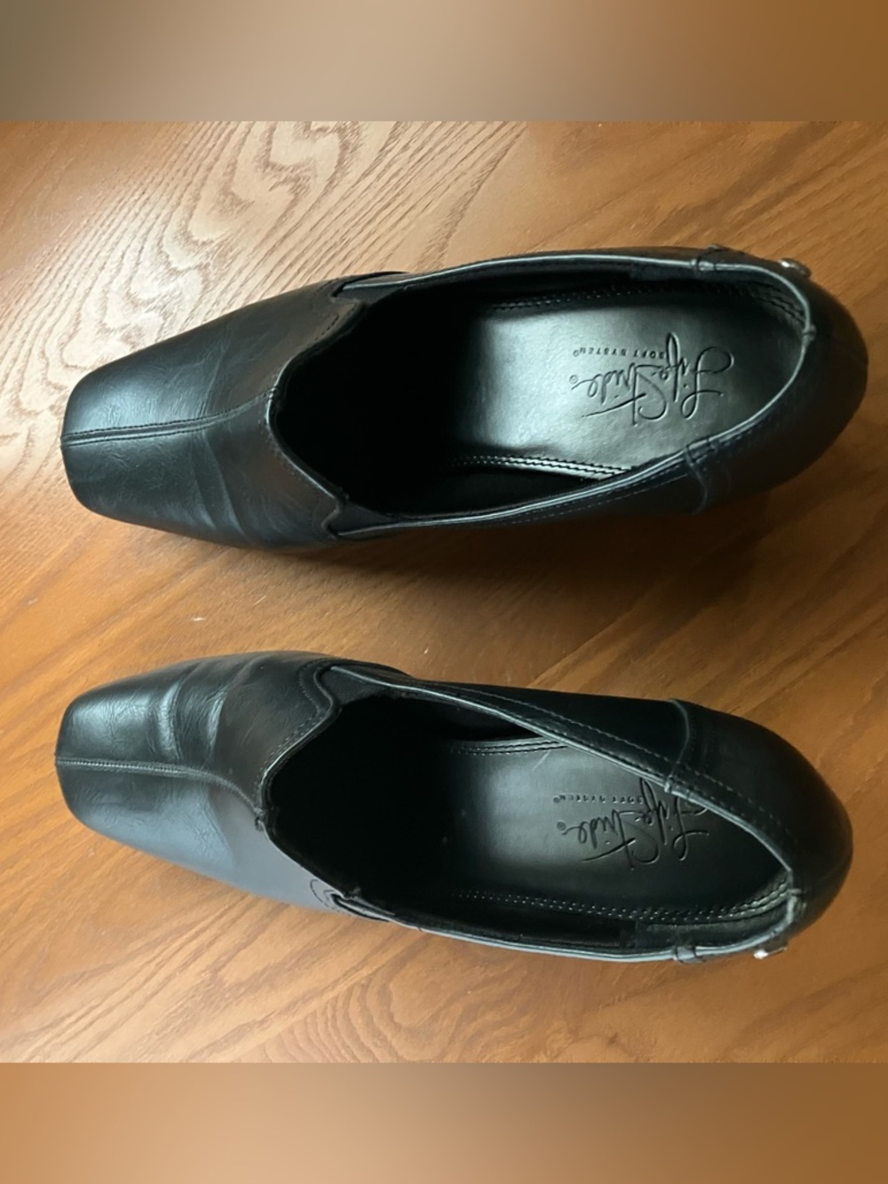 Life Stride Black Leather Slip-On Heeled Loafers Square Toe Women’s Size‎ 8